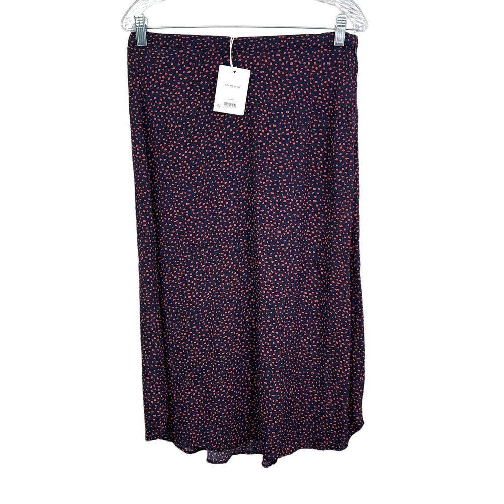 Free Assembly Womens Midi Skirt Polka Dot Elastic Waist Side Zip Black Red Sz M*